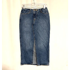 Zara Denim Skirt Small Blue Midi Aline Cotton Boho